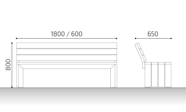 mides banc urbà de fusta prosa
