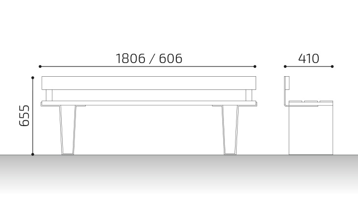 mides banc urbà de fusta teatro