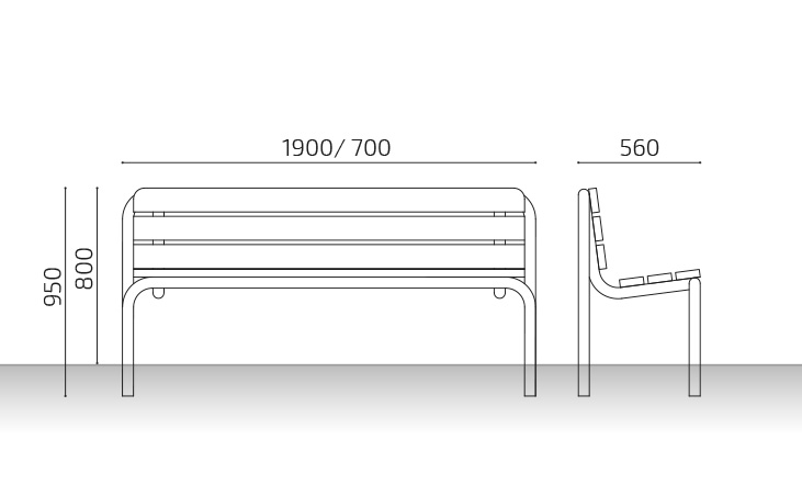 mides banc urbà de fusta vega